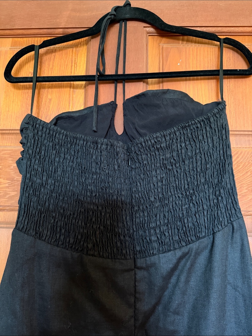 Black Linen Ruched Dress - Picture 3 of 5